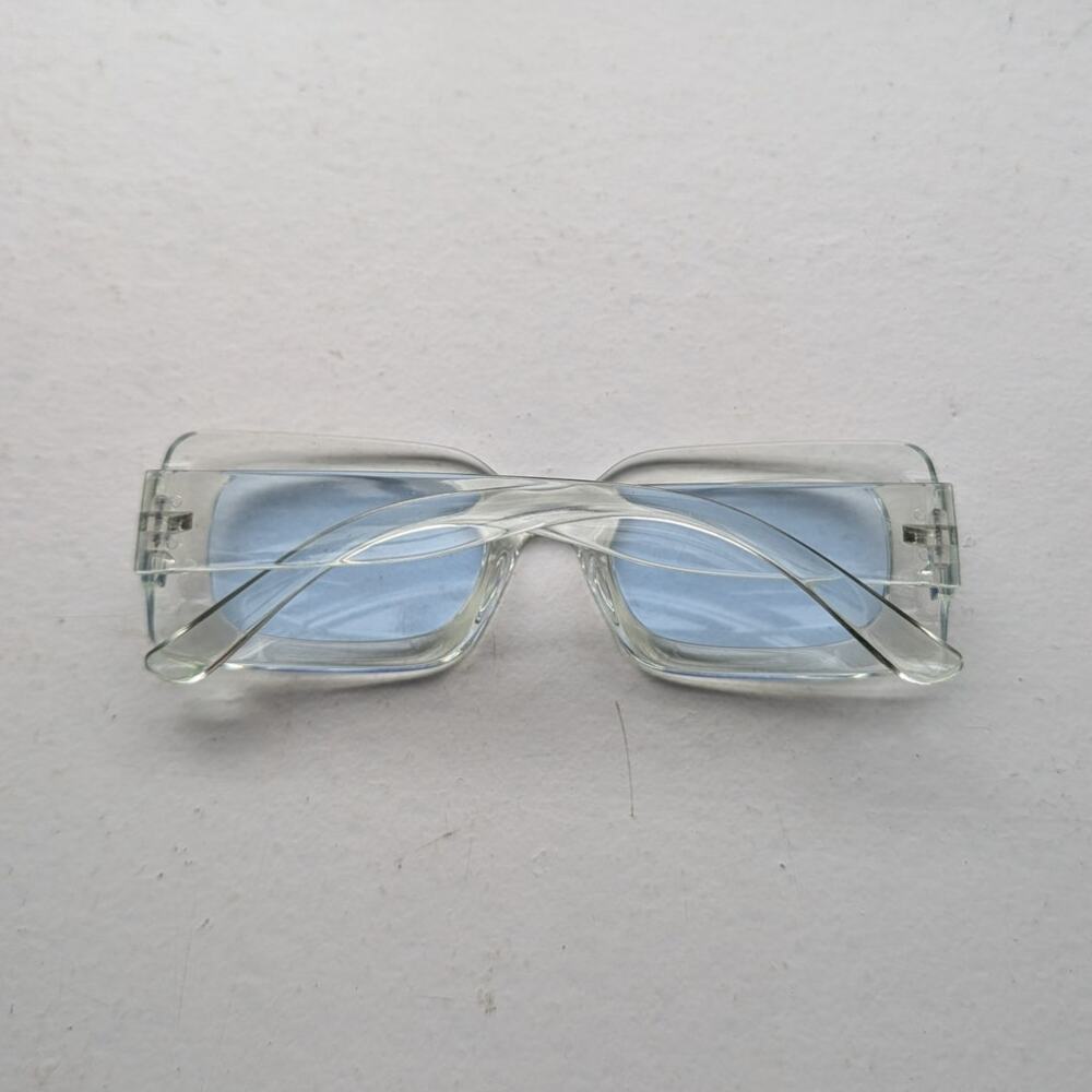 Retro Clear Square Sunglasses Baby Blue Pastel Shades Y2K Festival Chic Sunnies - Picture 6 of 7